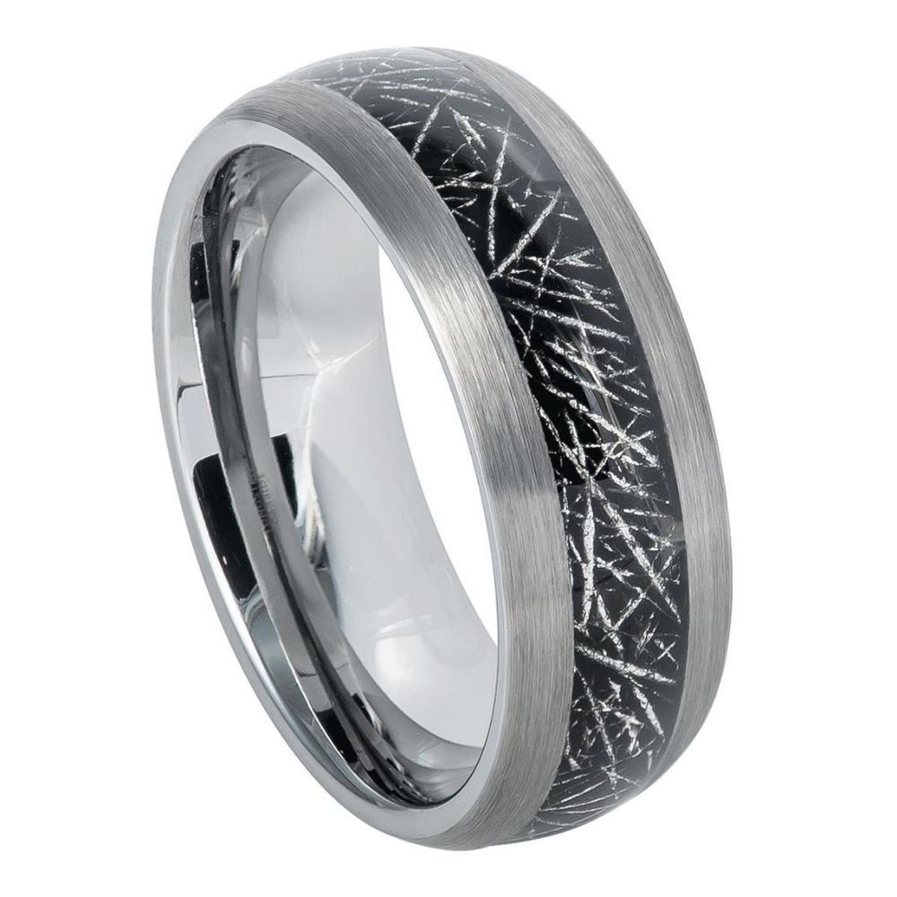 Men’s Tungsten Wedding Band – 8mm with Meteorite Inlay