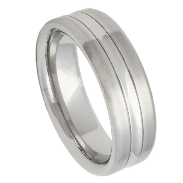 Men’s Cobalt Wedding Band – 7mm Brushed with Polished Centre Stripe