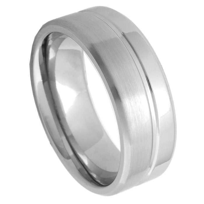Men’s Cobalt Wedding Band – 8mm Half Polished, Half Brushed with Oscillating Centre Stripe