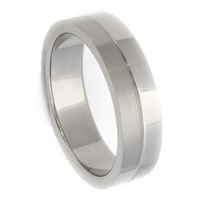 Men’s Titanium Wedding Band – 6mm Flat Profile, Half Polished & Half Brushed