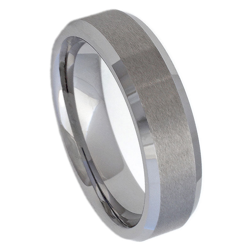 Men’s Tungsten Wedding Band – 6mm Brushed Centre with Polished Chamfered Edges