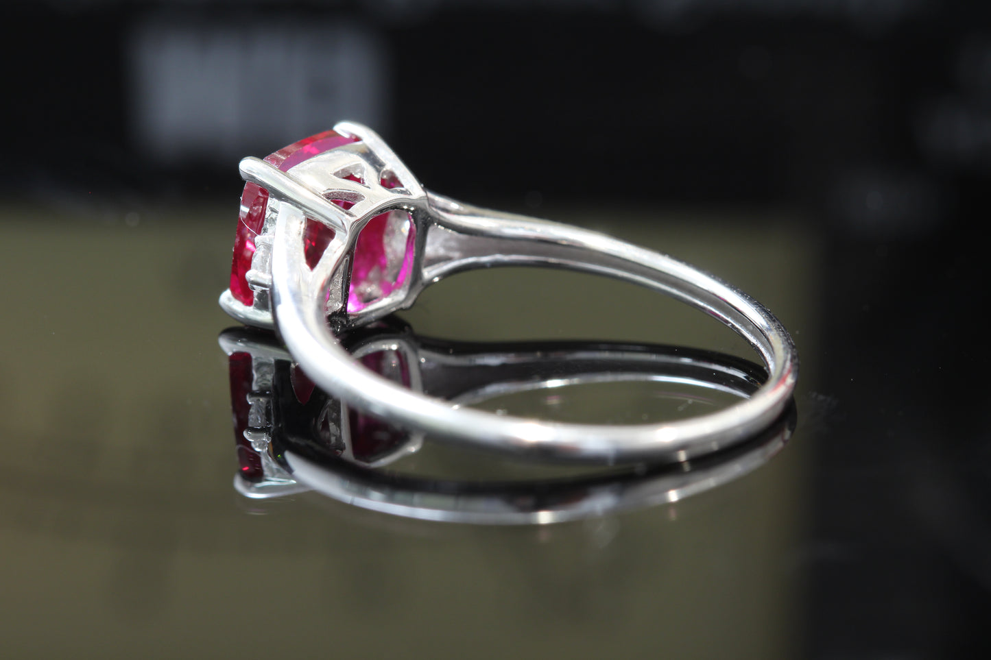 Synthetic ruby and diamond ring 10k