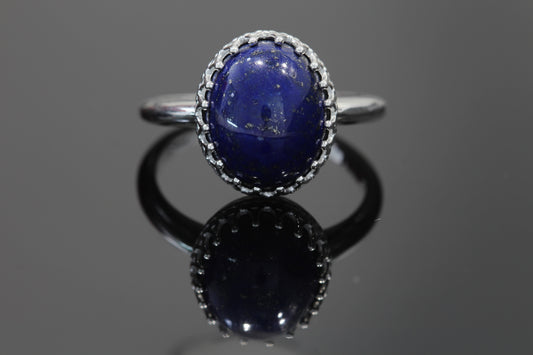 Sterling silver genuine lapis crown ring