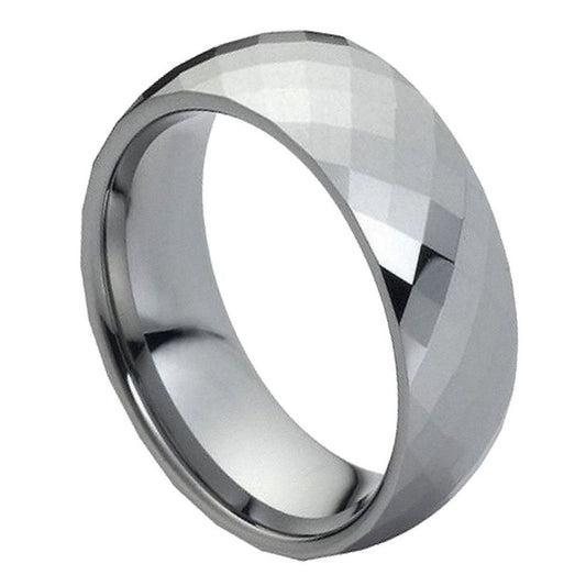 Men’s Tungsten Wedding Band – 8mm Domed with All-Faceted Finish