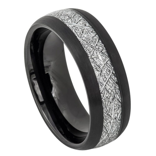 Men’s Tungsten Wedding Band – 8mm Black Meteorite Inlay