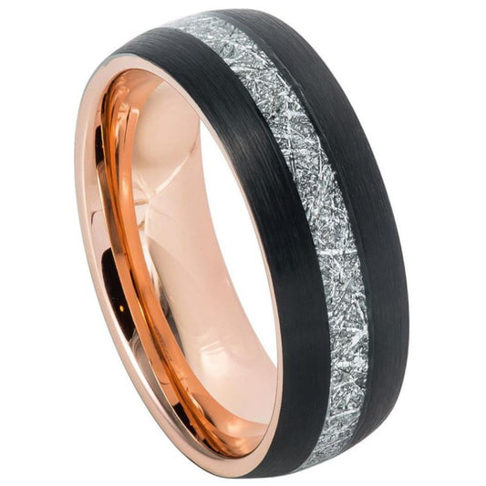Men’s Black Tungsten Wedding Band – 8mm with Titanium Shaving Inlay & Yellow Interior