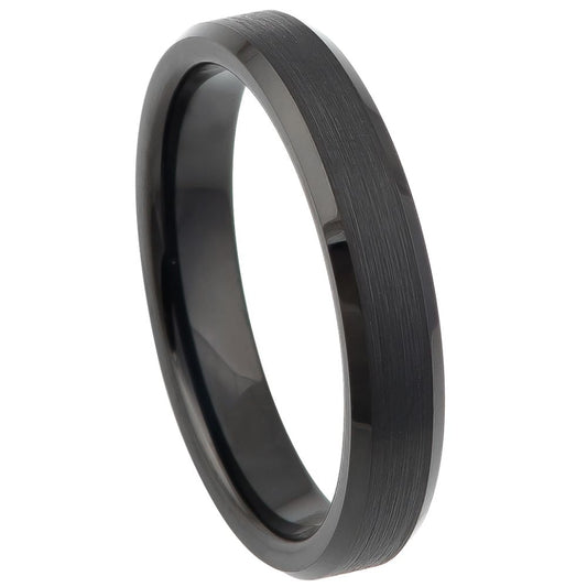 Black Tungsten Wedding Band – 4mm Chamfered Edge