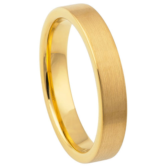 Women’s Tungsten Wedding Band – 4mm Yellow Gold Finish with Brushed Centre & Chamfered Edges