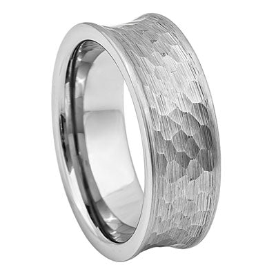 Men’s Tungsten Wedding Band – Concave Hammered Pattern