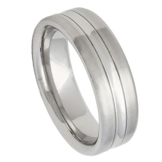 Men’s Cobalt Wedding Band – 7mm Brushed with Polished Centre Stripe