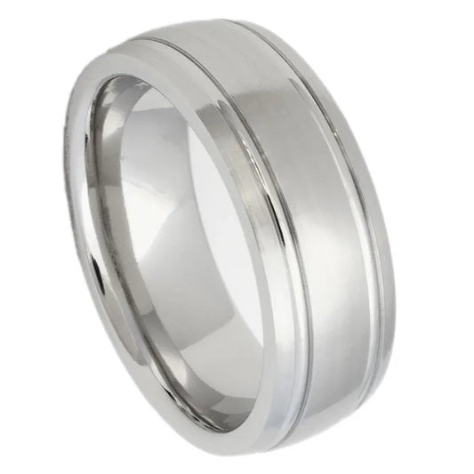 Chromium Cobalt Ring – 8mm Brushed with High Polish Channels