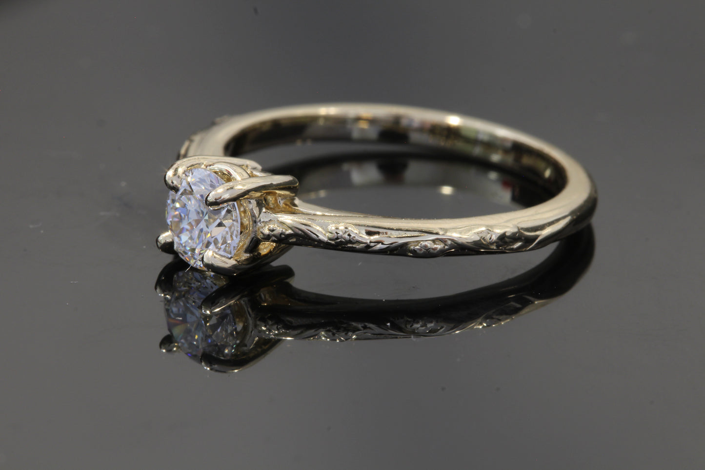 Floral Insired Lab Engagmet Ring