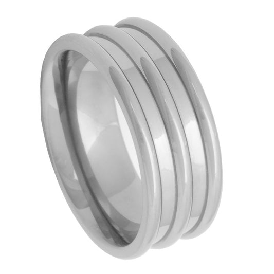 Men’s Titanium Wedding Band – 9mm Polished Finish with Triple Ridge Design