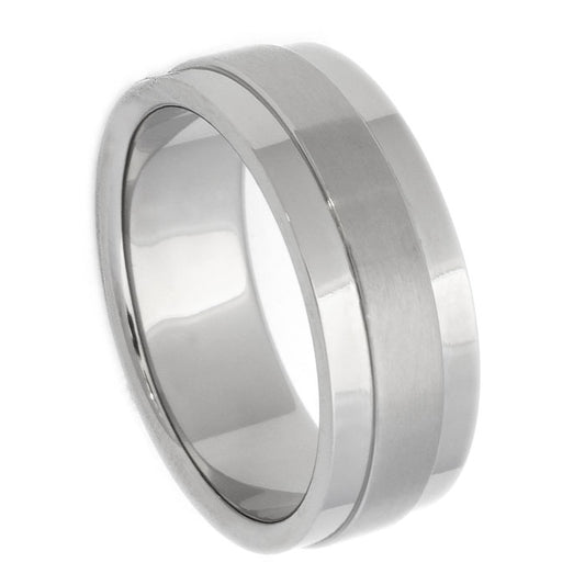 Men’s Titanium Wedding Band – 8mm Polished with Raised Brushed Centre