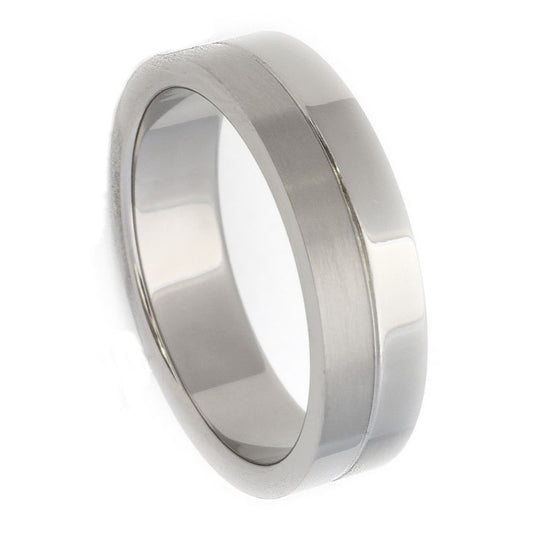 Men’s Titanium Wedding Band – 6mm Flat Profile, Half Polished & Half Brushed