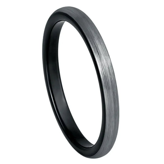 2mm Tungsten Ring – Black and Gunmetal Brushed Finish