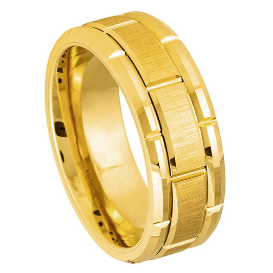 Men’s Gold-Coloured Tungsten Wedding Band – 8mm with Brick Pattern