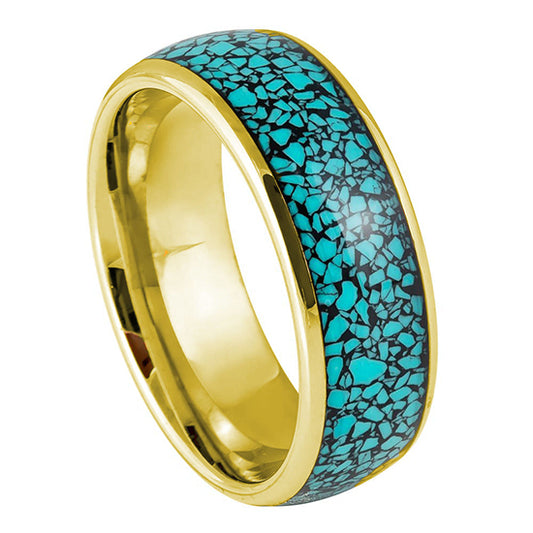 Men’s Gold Tungsten Wedding Band – 8mm with Turquoise Inlay