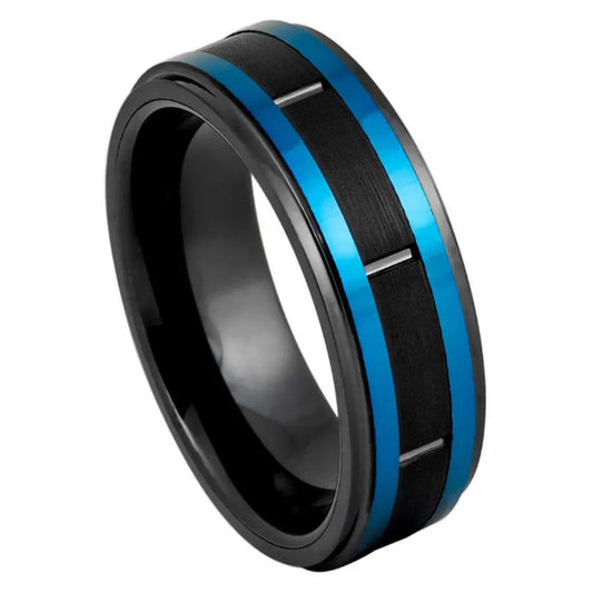 8mm Tungsten Ring – Black and Blue Finish