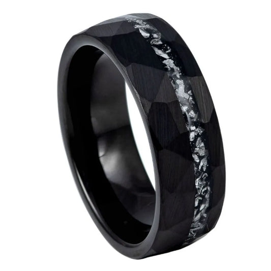 8mm Tungsten Ring – Hammered Black Finish with Titanium Shavings Inlay