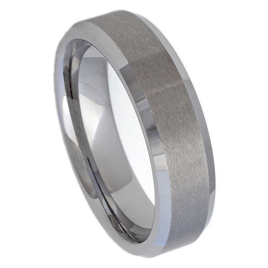 Men’s Tungsten Wedding Band – 6mm Brushed Centre with Polished Chamfered Edges