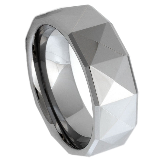 Men’s Tungsten Wedding Band – 8mm with Large Triangular Facets