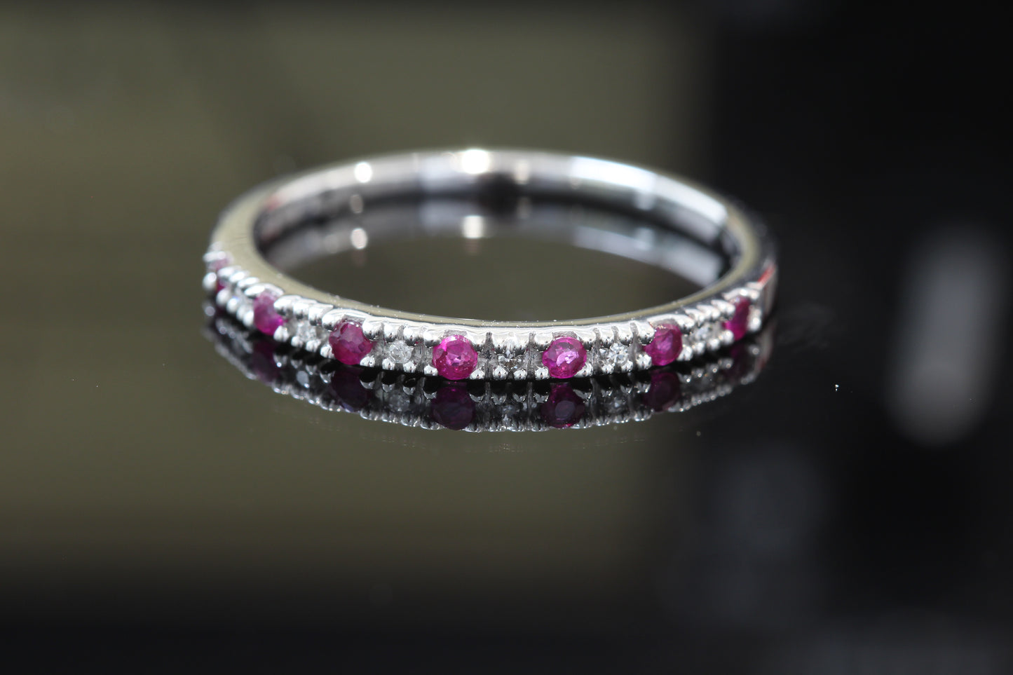 Ruby and diamond ring 10k white gold