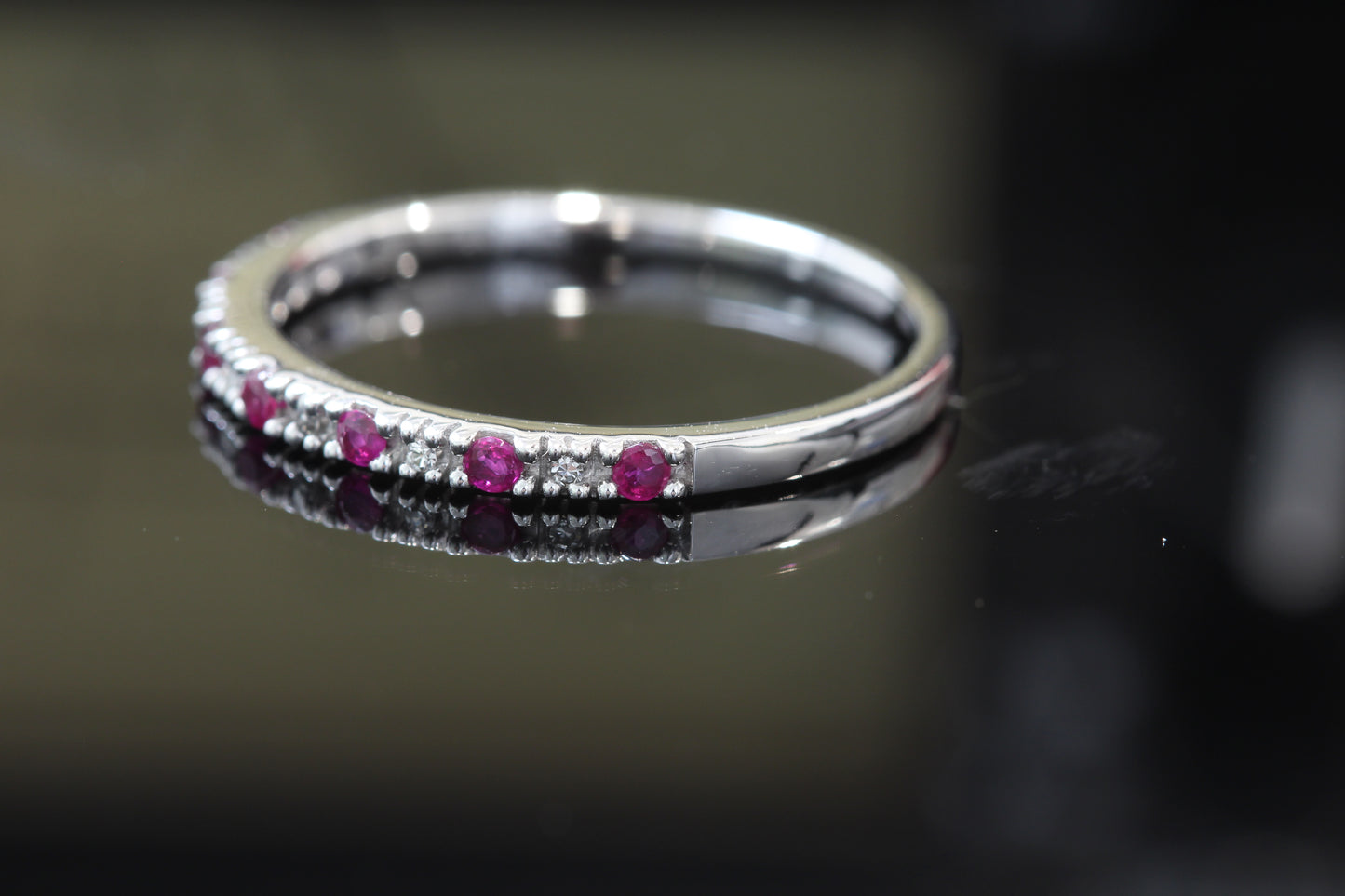 Ruby and diamond ring 10k white gold
