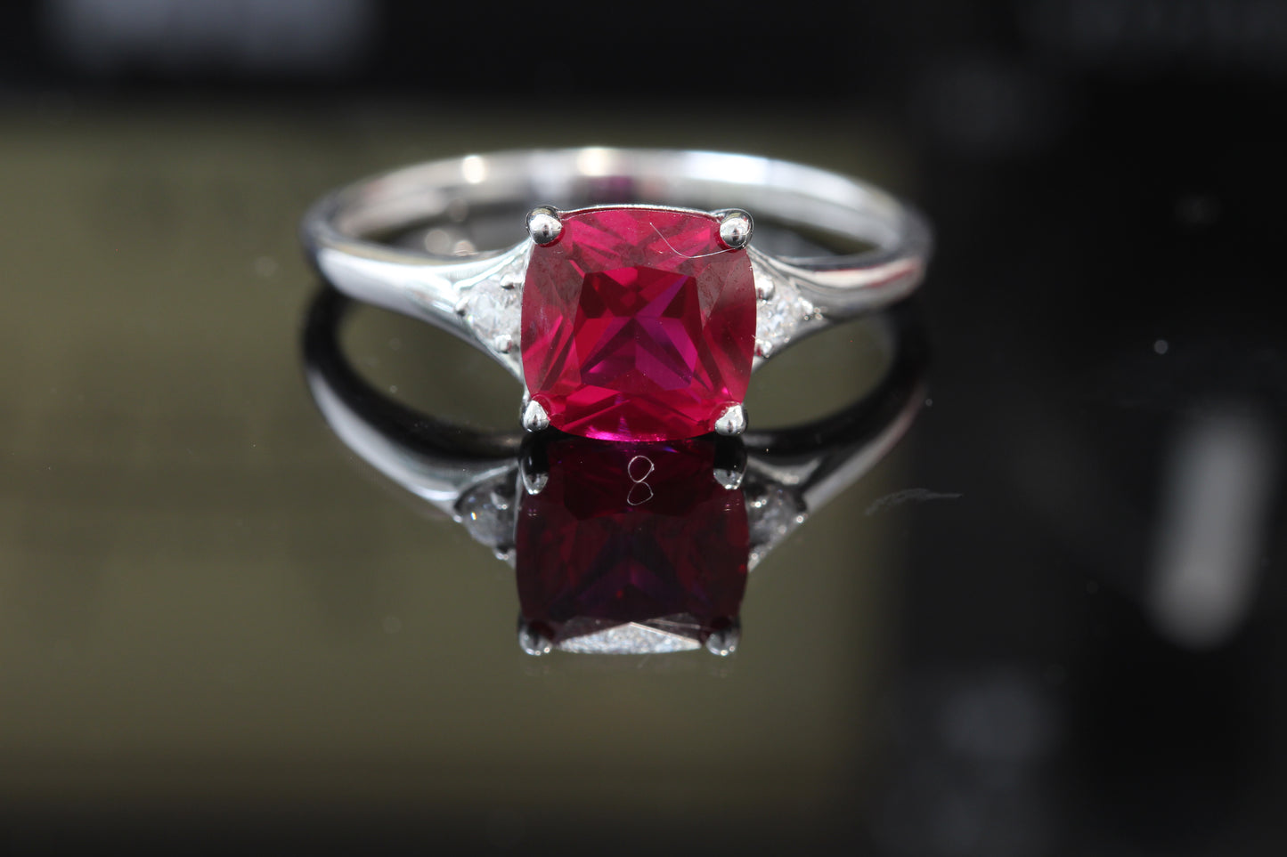 Synthetic ruby and diamond ring 10k