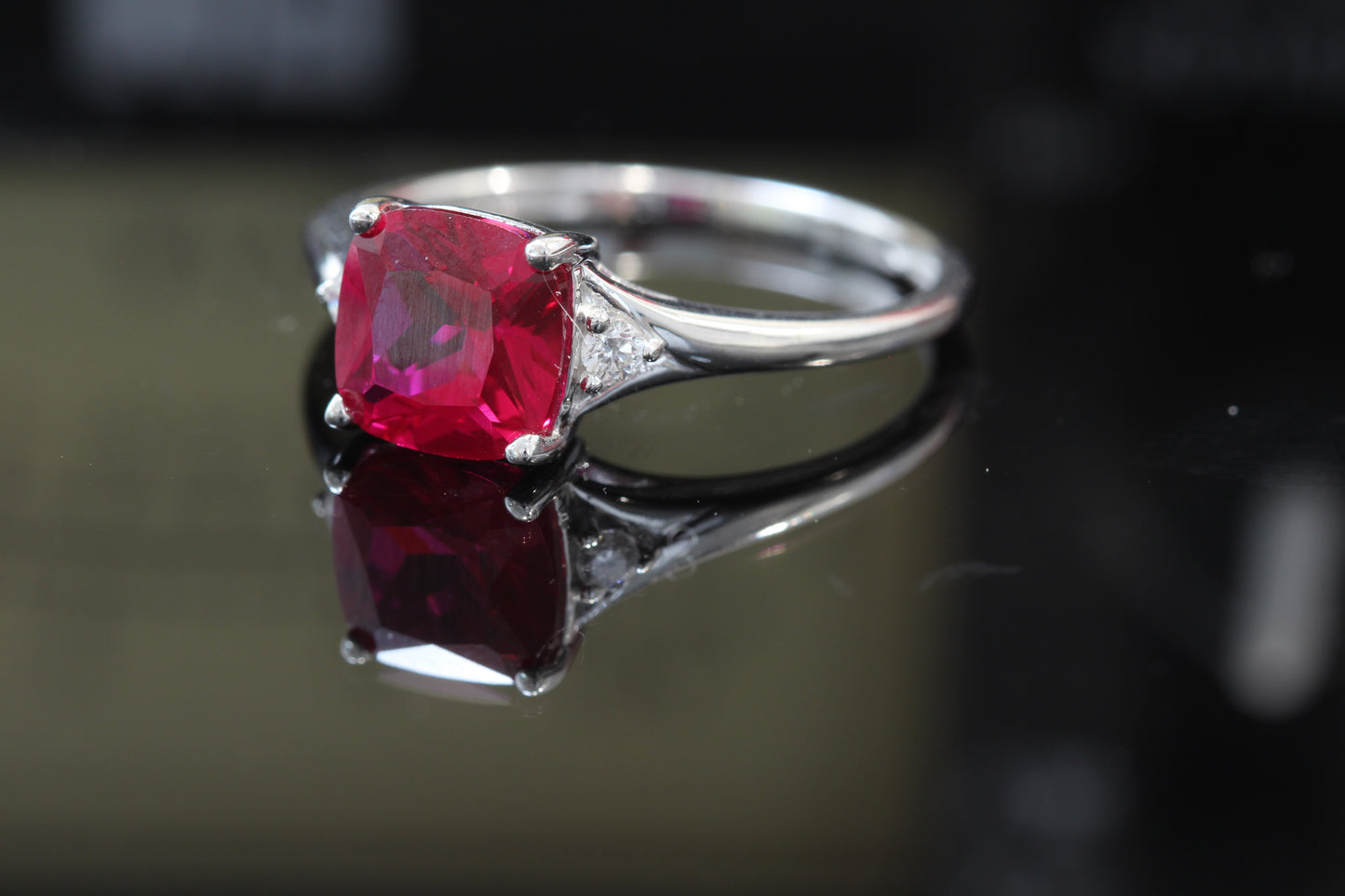 Synthetic ruby and diamond ring 10k