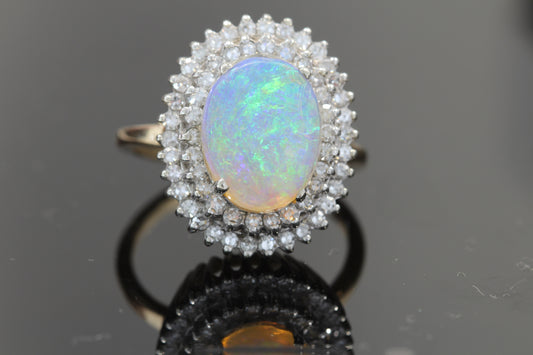 Estate Opal and diamond ring 14k