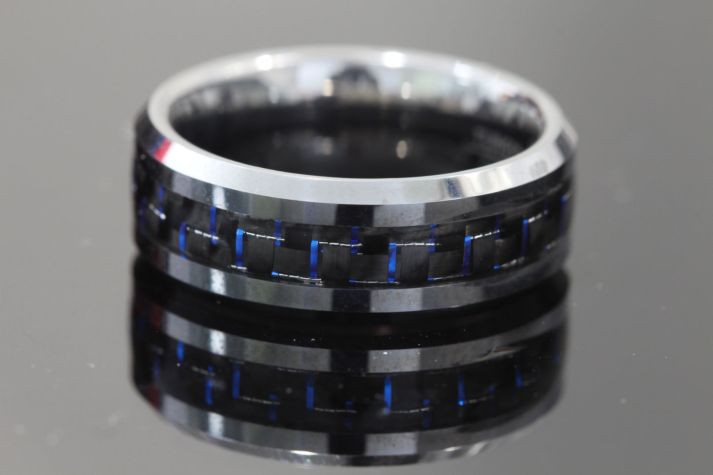 Tungsten & Blue carbon fibre band