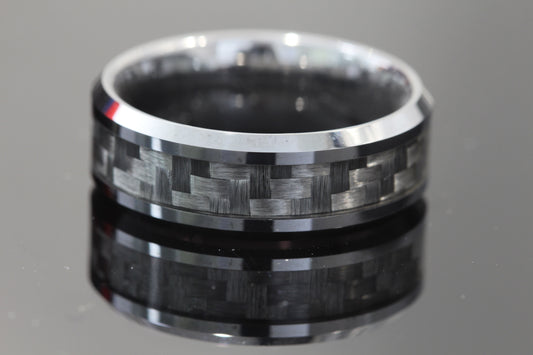 Tungsten & Grey carbon fibre band