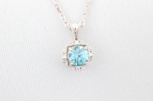 14k blue zircon and diamond necklace