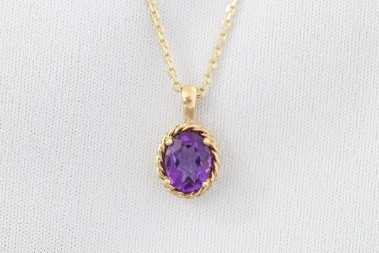 14k oval amethyst necklace