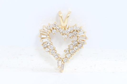 Estate 14k yellow gold heart diamond pendant