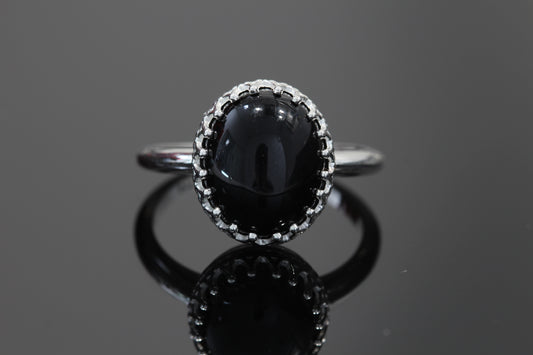 Sterling silver genuine black onyx crown ring