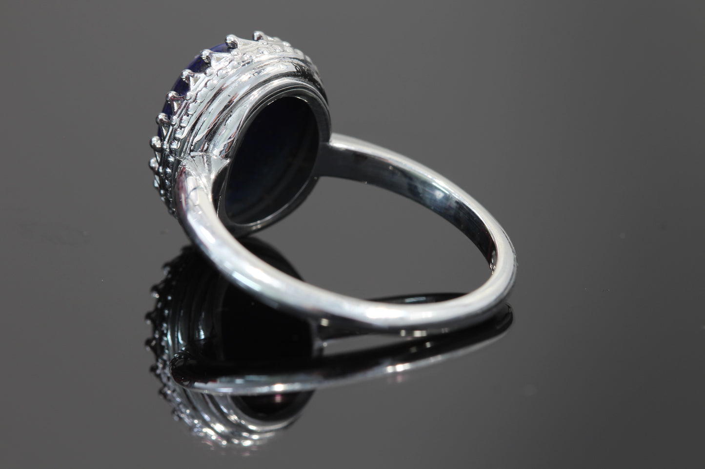 Sterling silver genuine lapis crown ring