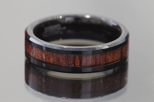 Tungsten ring black & Hawaiian Koa wood Inlay 6mm.
