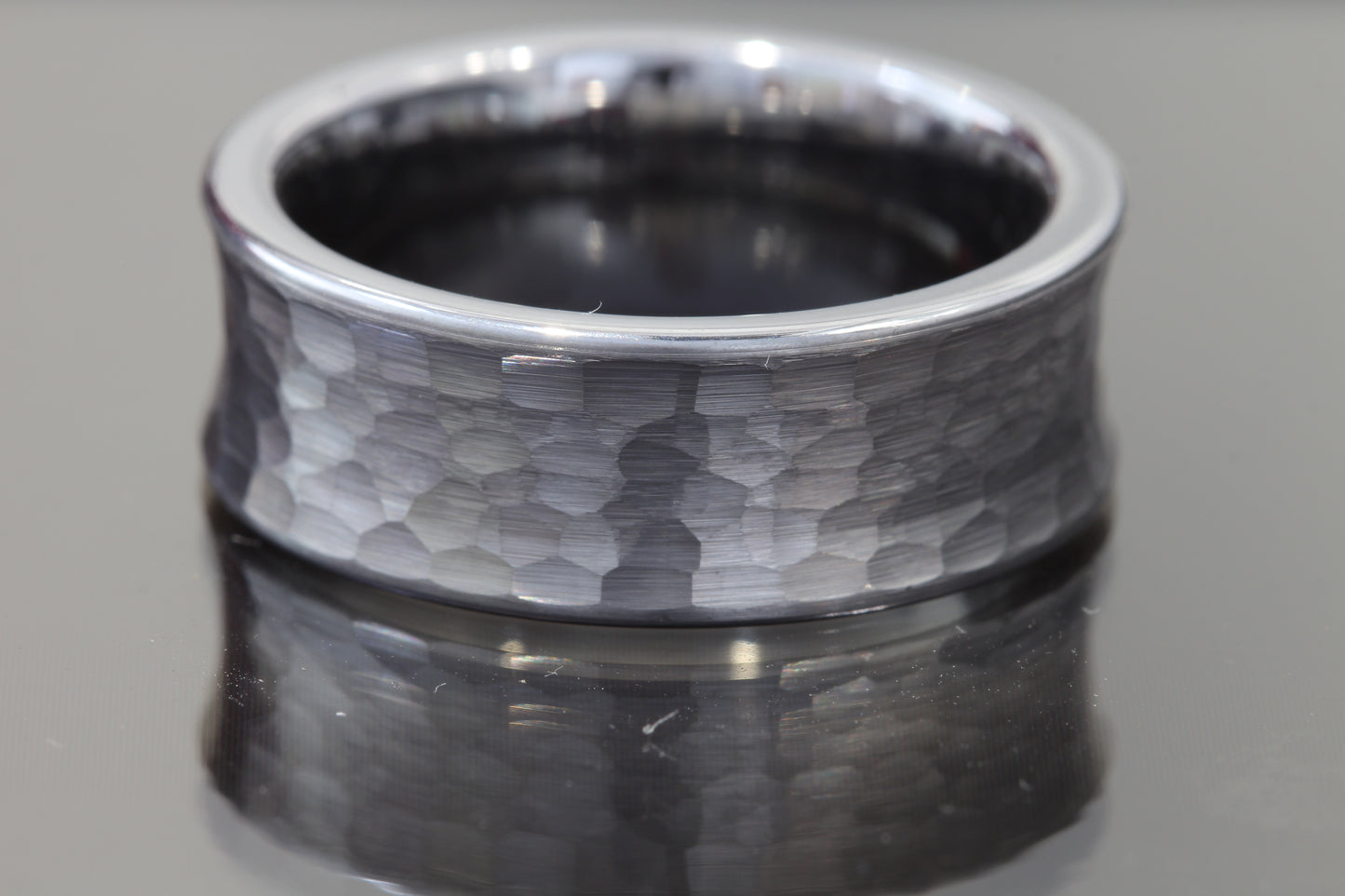 Tungsten ring concave hammered brushed finish 8mm.