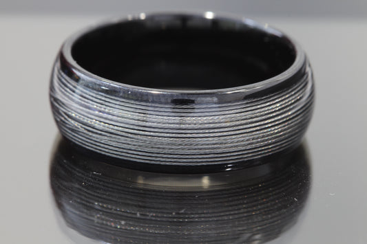 Tungsten ring domed black rolled wire inlay 8mm.