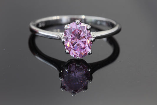 Platinum pink moissanite ring