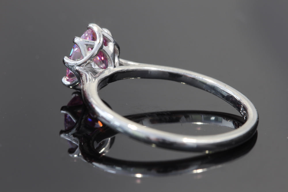 Platinum pink moissanite ring