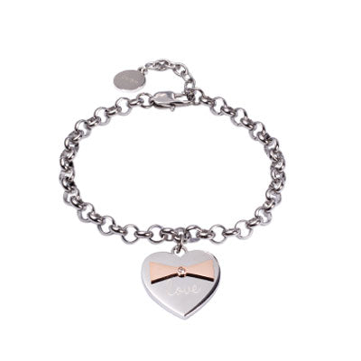 Stainless Steel Bracelet with Heart Charm.