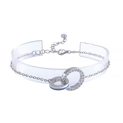 Stainless Steel Bracelet with two Rings with Crystals.