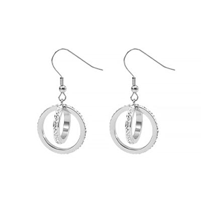 Stainless Steel Dangle Earrings with White Crystals