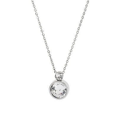 Stainless Steel Chain with White Crystal Pendant