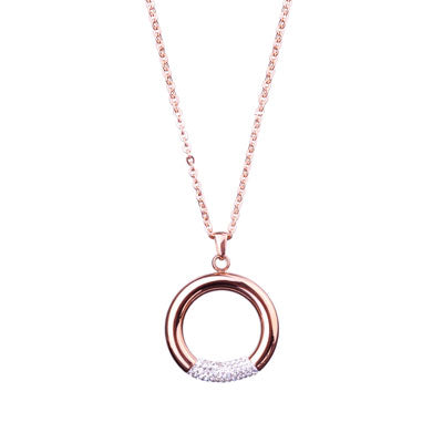 Stainless Steel  Rose Necklace with Ring Pendant